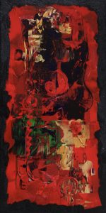 Tableau contemporain abstrait rouge et noir