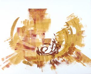 Tableau contemporain abstrait blanc ocre marron cuivre et or