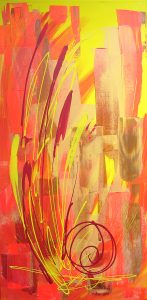 Tableau contemporain abstrait jaune orange ocre et rouge