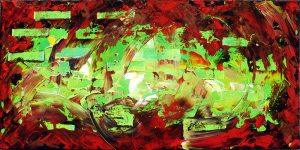 Tableau contemporain abstrait rouge vert et blanc