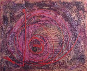 Tableau contemporain abstrait violet cuivre rouge et rose
