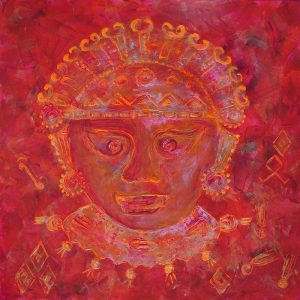 Tableau contemporain abstrait rouge rose orange inspiration Inca