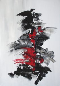 Tableau contemporain abstrait blanc noir et rouge
