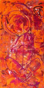Tableau contemporain abstrait orange rouge violine
