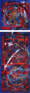 Tableau contemporain abstrait bleu rouge et blanc