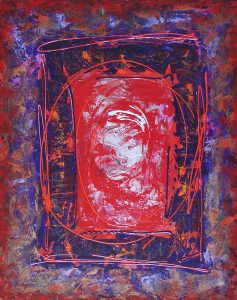 Tableau contemporain abstrait rouge bleu violet et argent