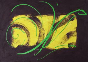 Tableau contemporain abstrait brun jaune et vert