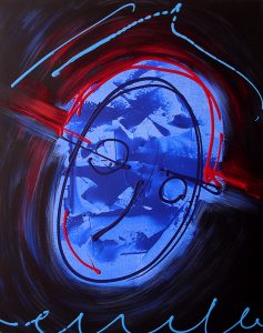 Tableau contemporain abstrait noir bleu et rouge