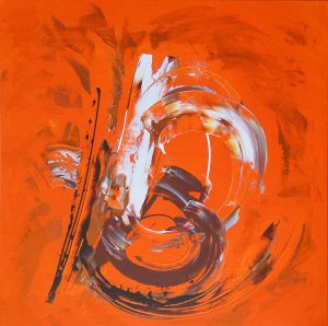 Tableau contemporain abstrait orange brun et blanc