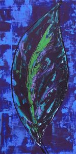 Tableau contemporain abstrait feuille bleu violet vert