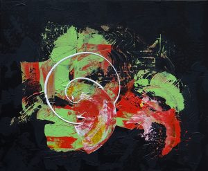 Tableau contemporain abstrait noir, vert, rouge et blanc