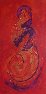 Tableau contemporain abstrait rouge violet cuivre