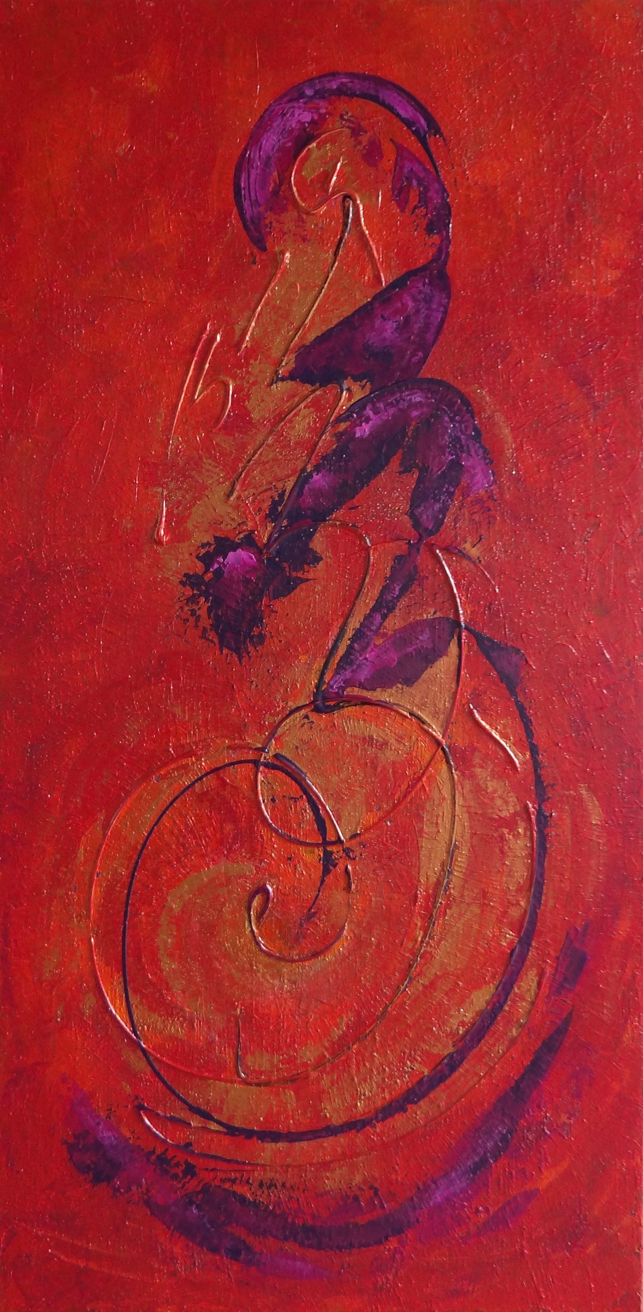 Tableau contemporain abstrait rouge violet cuivre