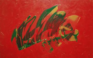 Tableau contemporain abstrait rouge or et vert